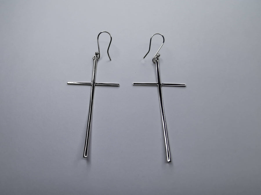 Aretes Cruz Mediana Plana Recta de Plata .925