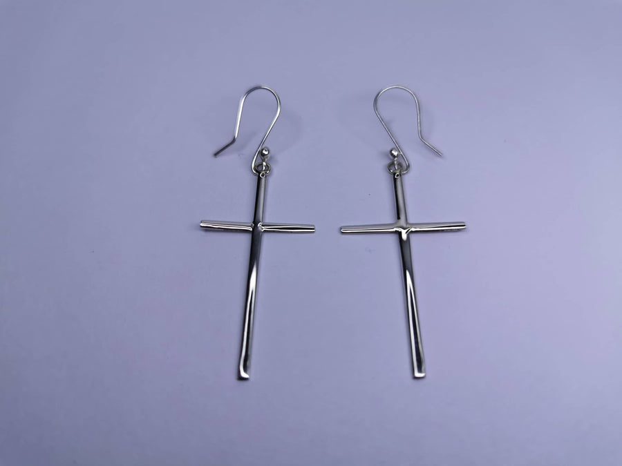 Aretes Cruz Chica Plana de Plata .925