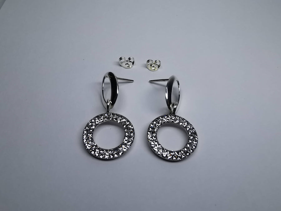 Aretes Ovalo con Circulo Chico de Cristal Plata .925