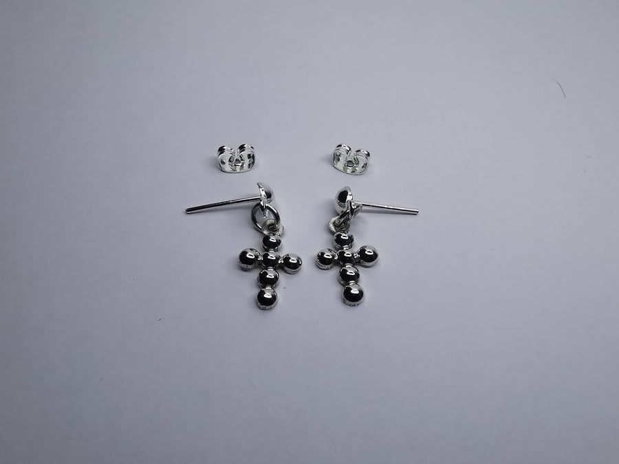 Aretes Cruz de Bolitas Plata .925