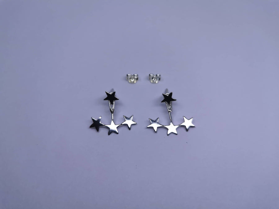 Aretes Estrella con 3 Estrellas en Curva Plata .925