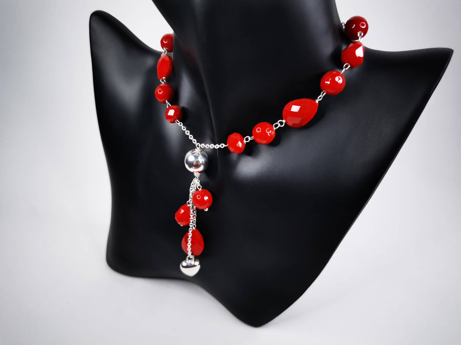 Conjunto Rojo Collar y Piedras Preciosas Plata de .925