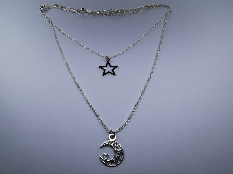 Collar Doble con Luna y Estrella de Plata .925